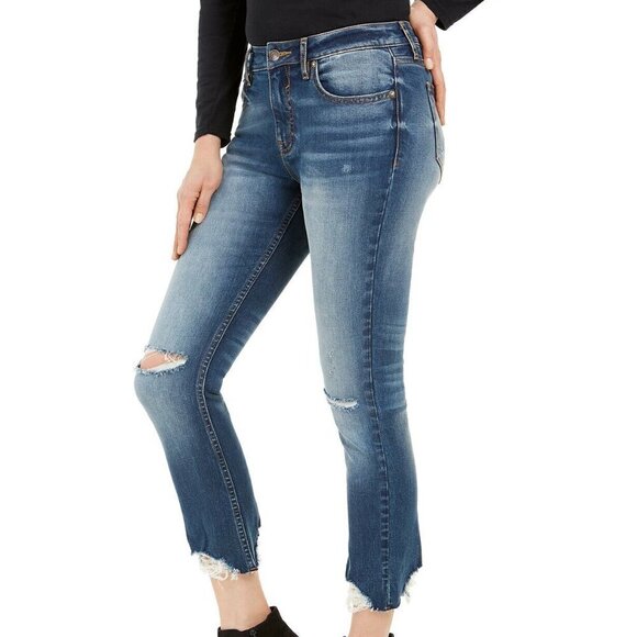 𝅺JR100 Vigoss Jeans Dark Blue Wash Ripped Cropped Jeans Size 26 x 25 - Picture 2 of 5